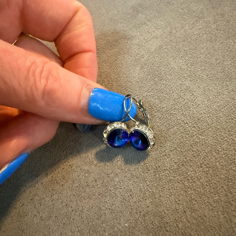 Swarovski Blue Purple Crystal Drop Earrings with Clear Accents